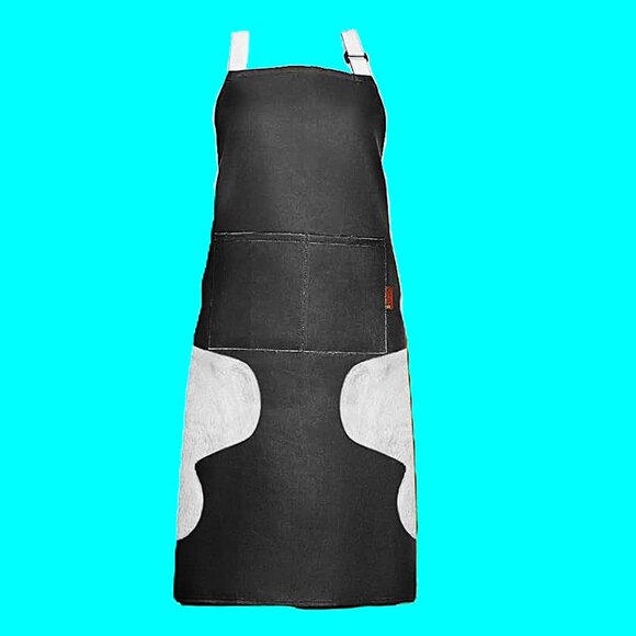 Blk Kitchen Apron w/Gray Fleece Hand Wipes, 2 Pockets, Adj Neck Strap, Waist Tie - Picture 2 of 9